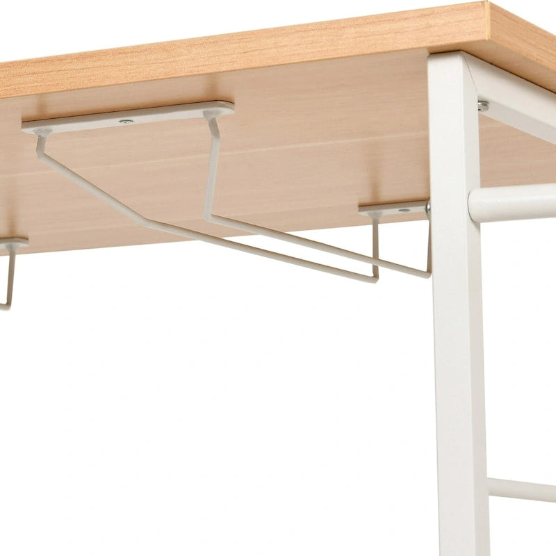 White Rolling Kitchen Cart with Brown Top and Power Outlets