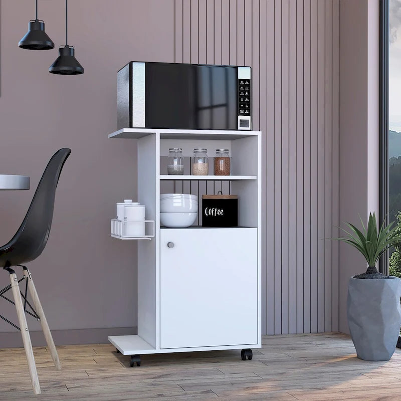 Rolling Kitchen Storage Cart with Single Door Cabinet and Shelves