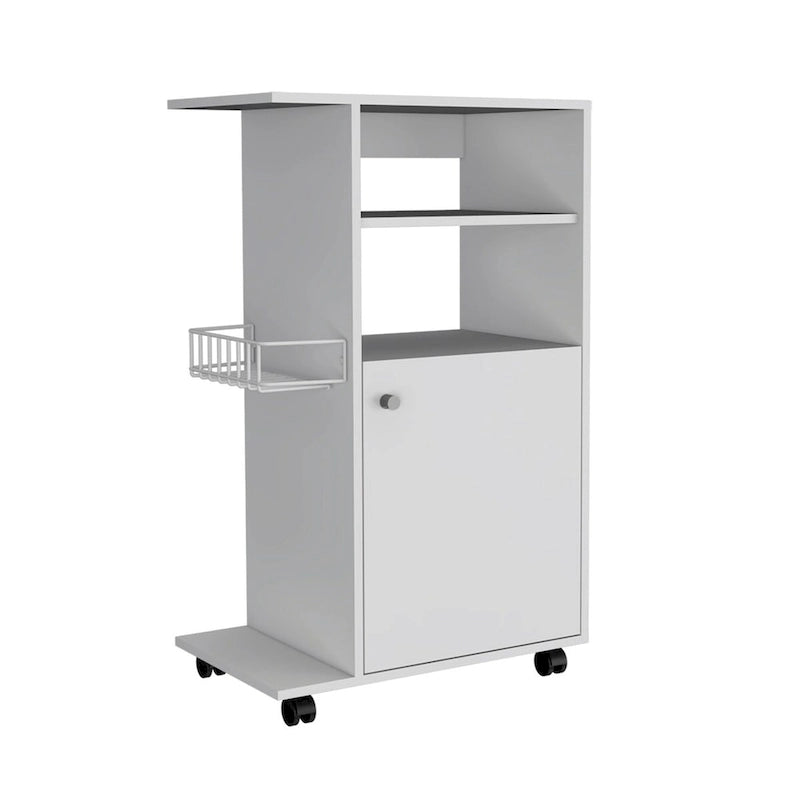 Rolling Kitchen Storage Cart with Single Door Cabinet and Shelves