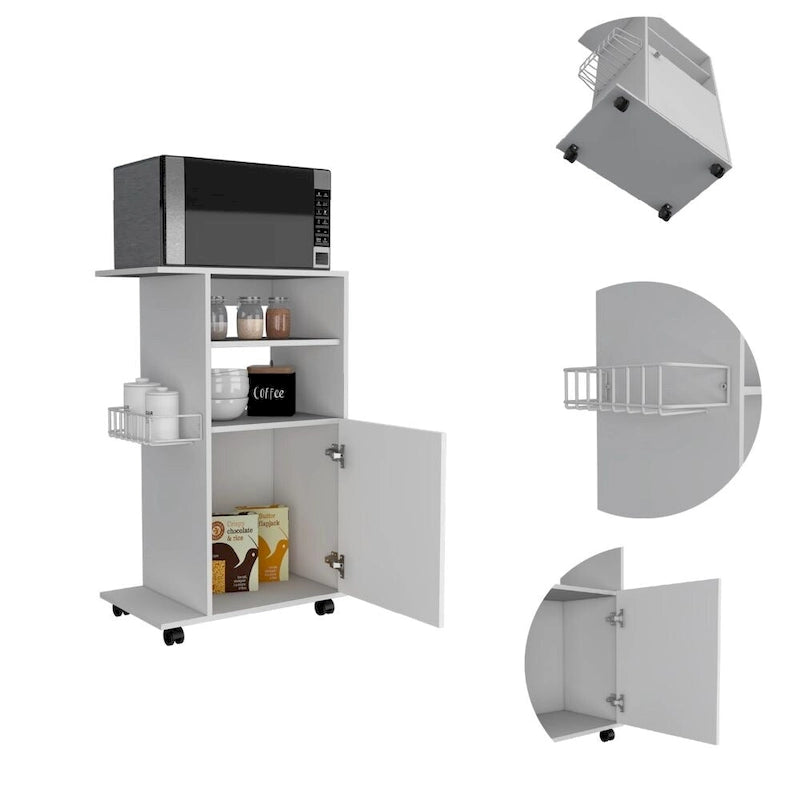 Rolling Kitchen Storage Cart with Single Door Cabinet and Shelves