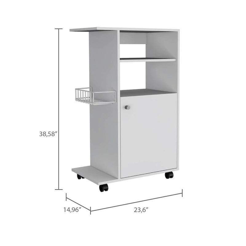 Rolling Kitchen Storage Cart with Single Door Cabinet and Shelves