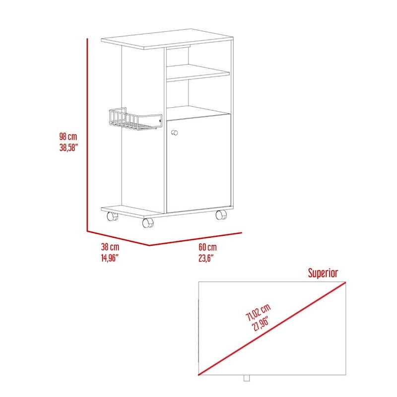 Rolling Kitchen Storage Cart with Single Door Cabinet and Shelves