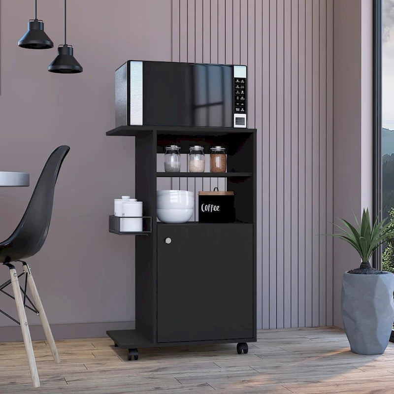 Rolling Kitchen Storage Cart with Single Door Cabinet and Shelves