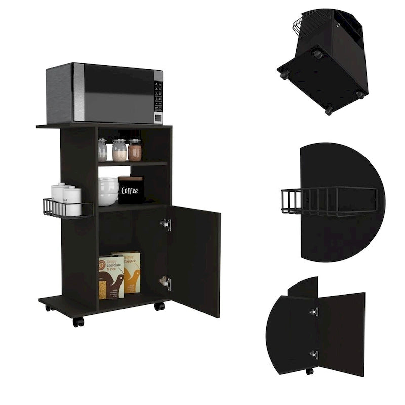 Rolling Kitchen Storage Cart with Single Door Cabinet and Shelves