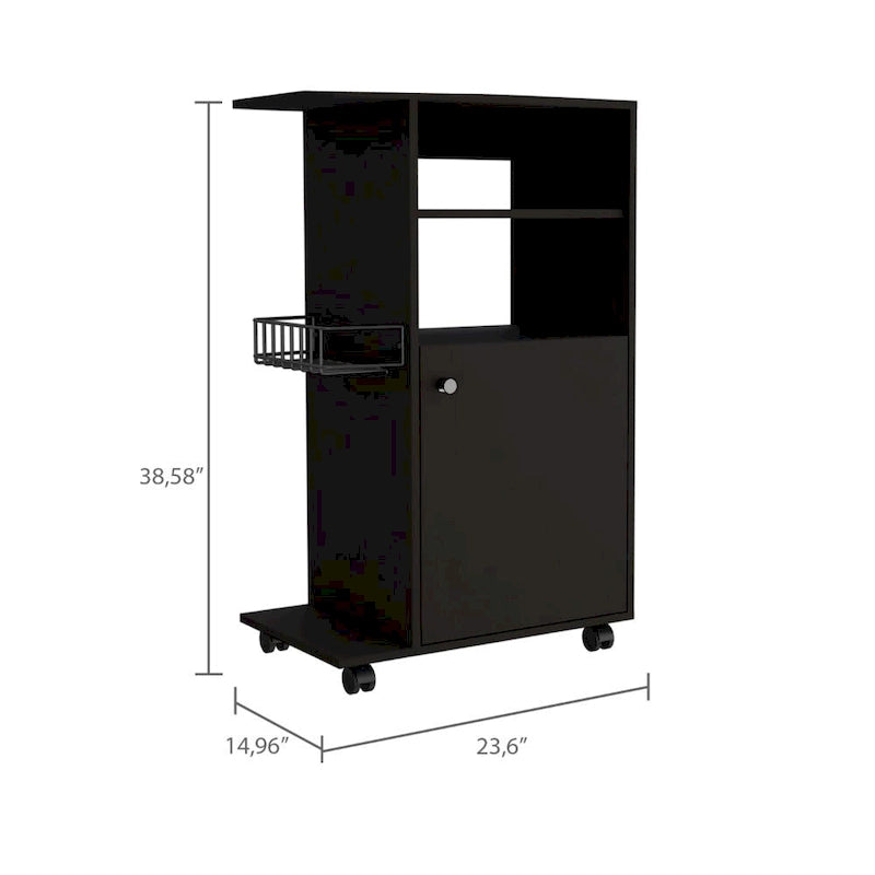 Rolling Kitchen Storage Cart with Single Door Cabinet and Shelves