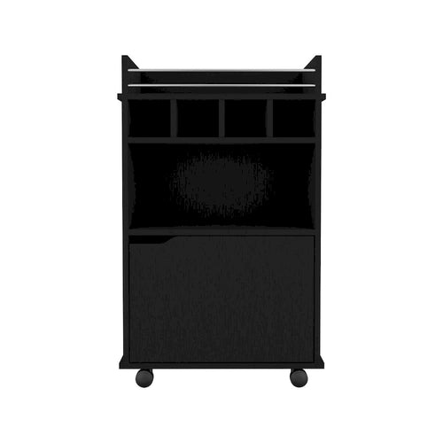Barwagen mit 2 offenen Regalen, 4 Fächern und Schrank