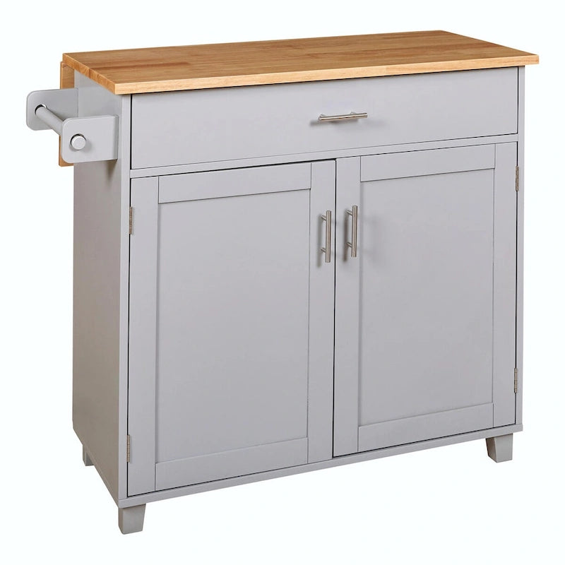 Rolling Kitchen Island with Rubberwood Top and Spacious Storage Drawer