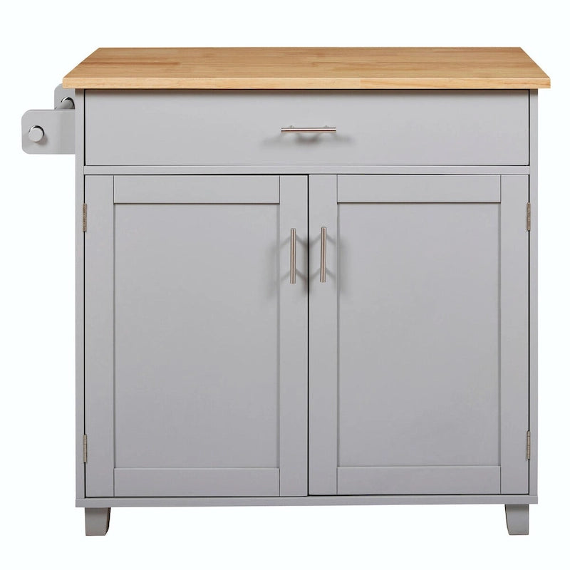 Rolling Kitchen Island with Rubberwood Top and Spacious Storage Drawer