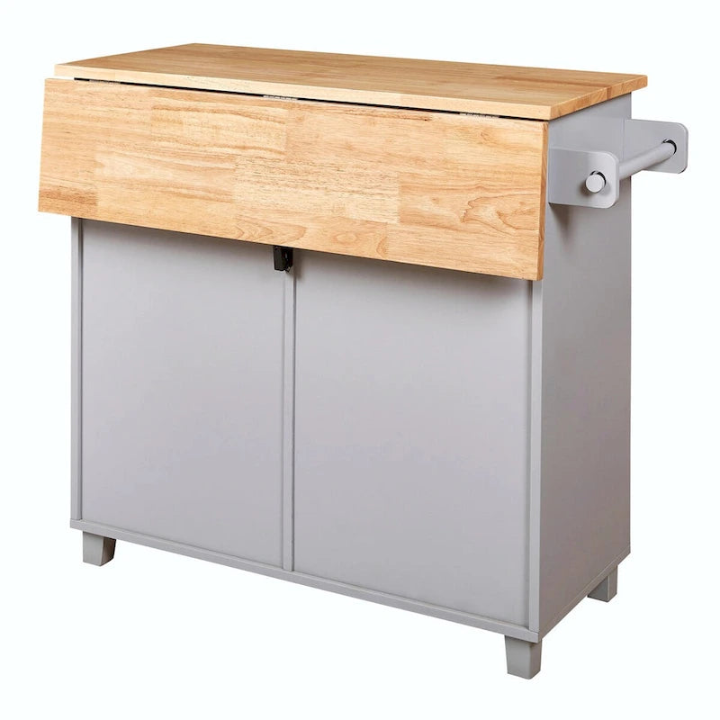 Rolling Kitchen Island with Rubberwood Top and Spacious Storage Drawer