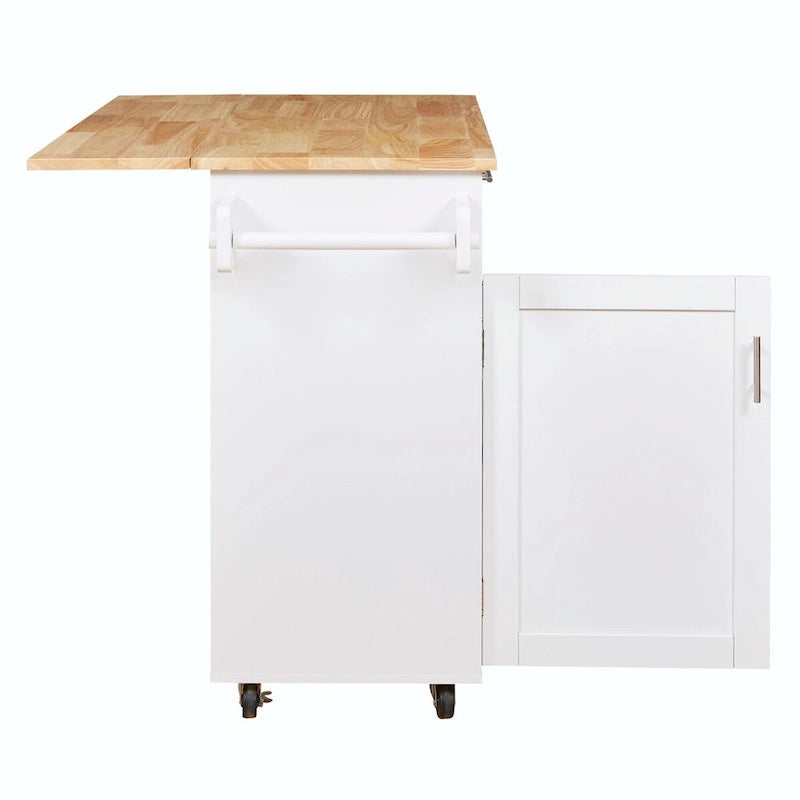 Rolling Kitchen Island with Rubberwood Top and Spacious Storage Drawer