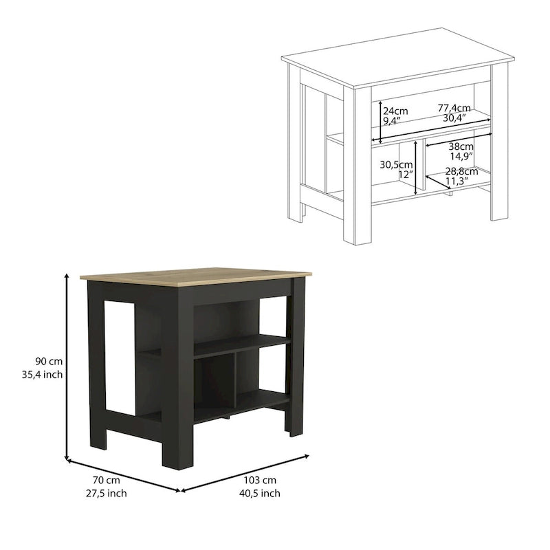 Modern Kitchen Island with Three Open Shelves and Spacious Countertop