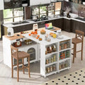 Modern Rolling Kitchen Island with Rubberwood Top and Glass Doors