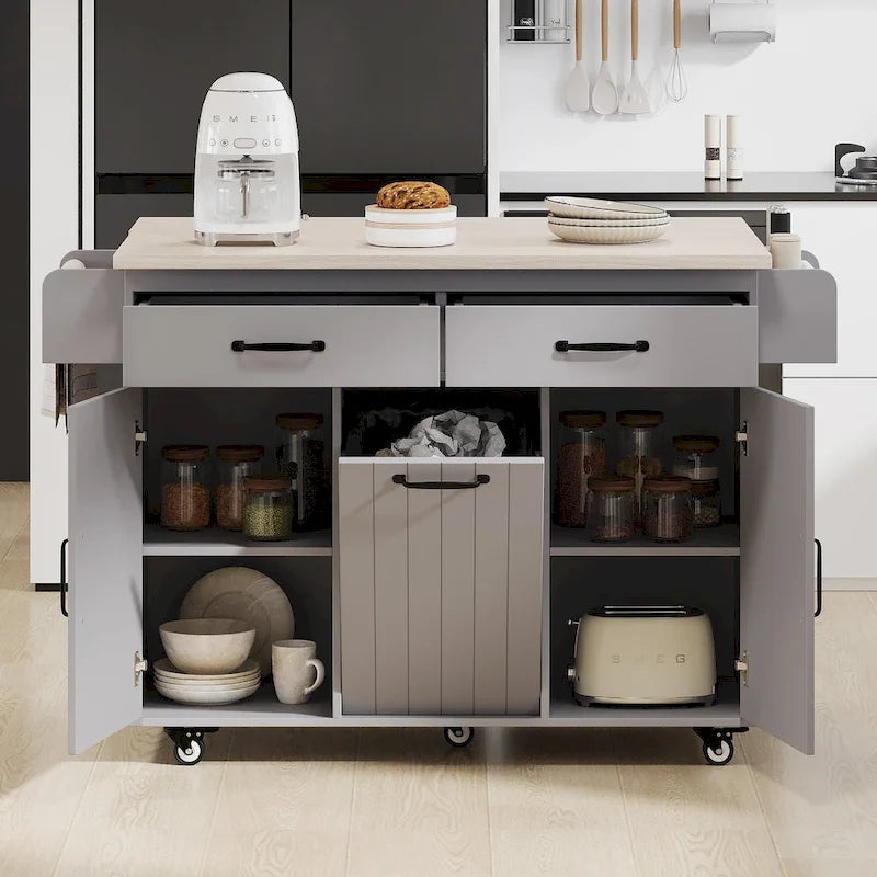 Kitchen Island with Trash Can Storage Cabinet