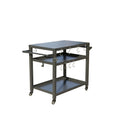 Grey Metal Outdoor Grill Prep Cart with Shelves and Hooks